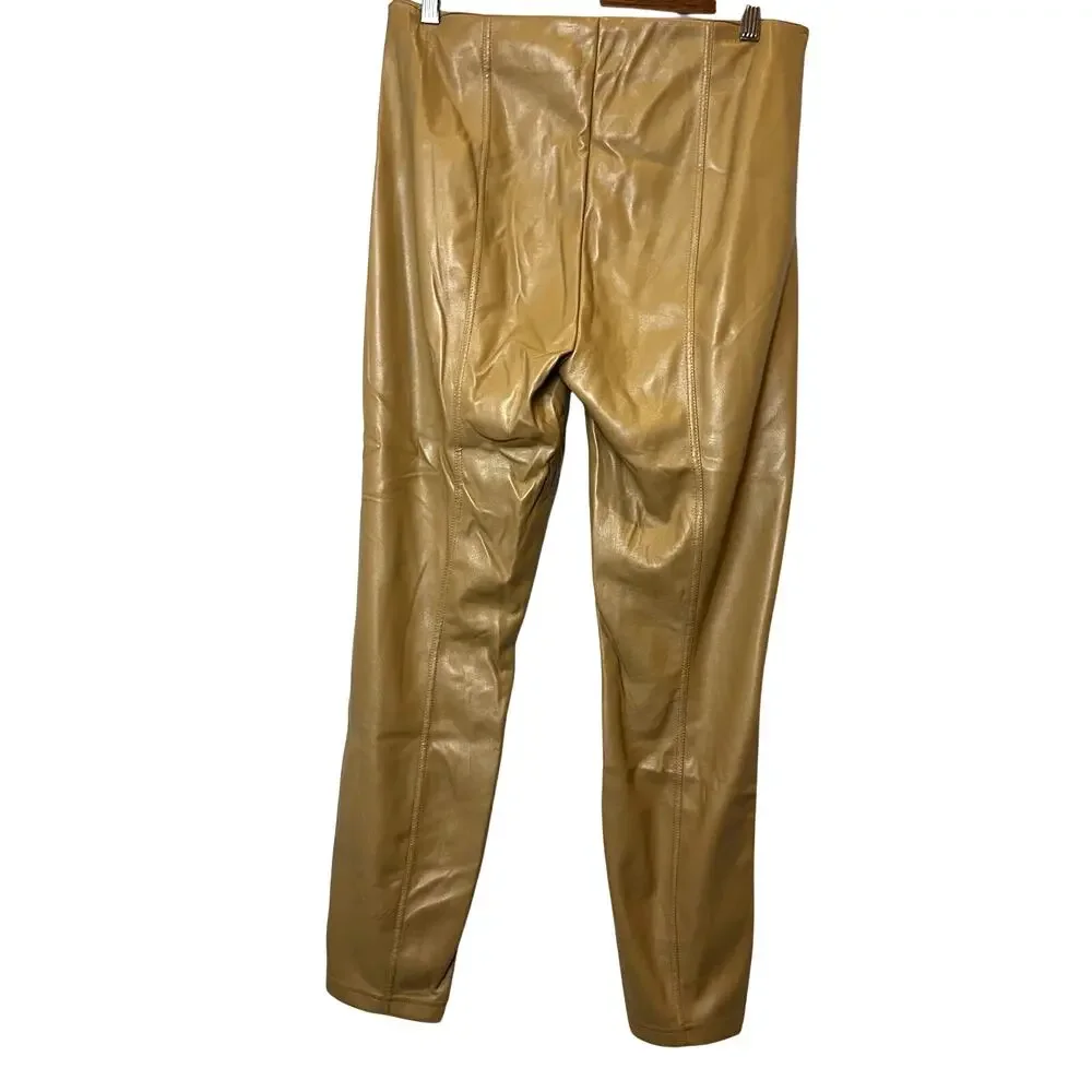 Nicole‎ Miller Faux Leather High Rise Leggings Camel Brown Medium NWT